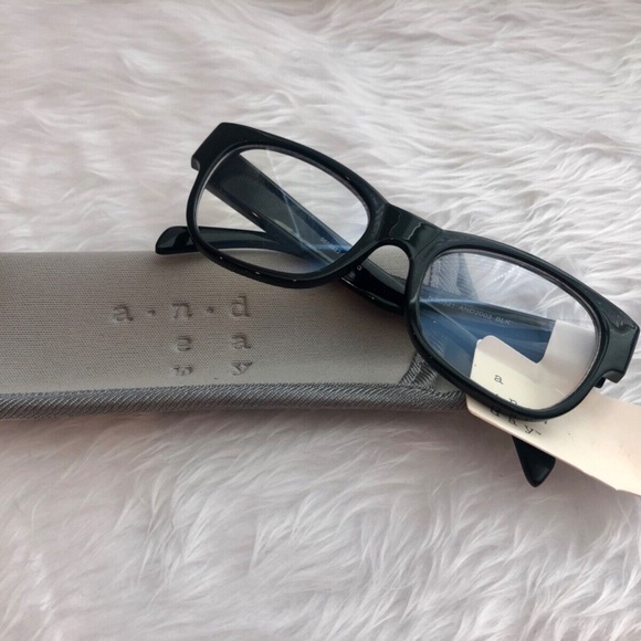 A New Day Women's Angular Square Blue Light Filtering Glasses W/Soft Case - Blk - Picture 1 of 8